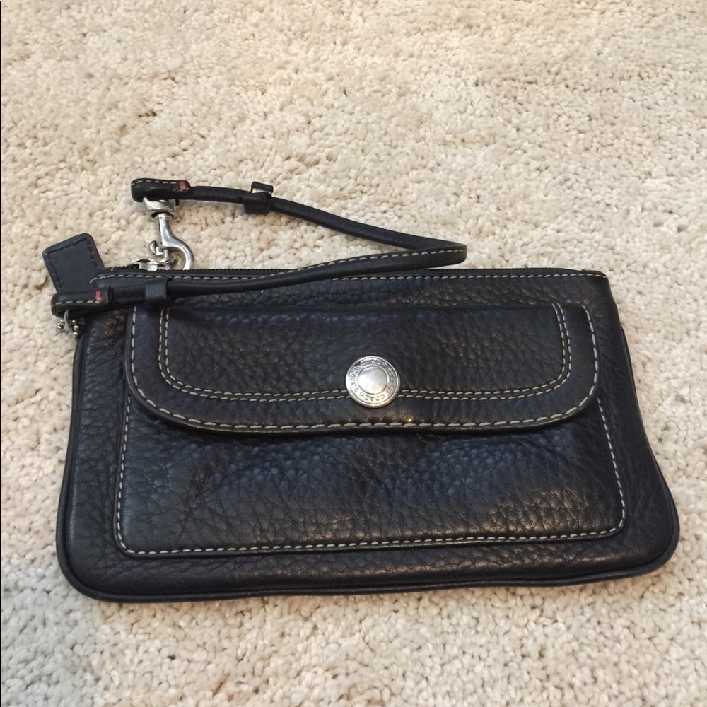 Black leather coach wristlet